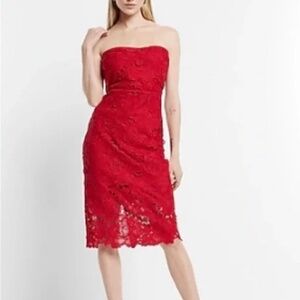 Express XS Red Strapless Midi Dress